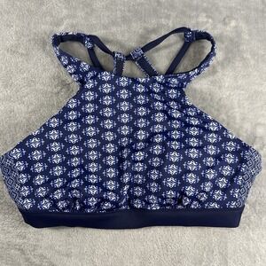 Athleta Swim Bikini Top Womens 32 B/C Blue Halter High Neck Geo PrintBeach Vacay